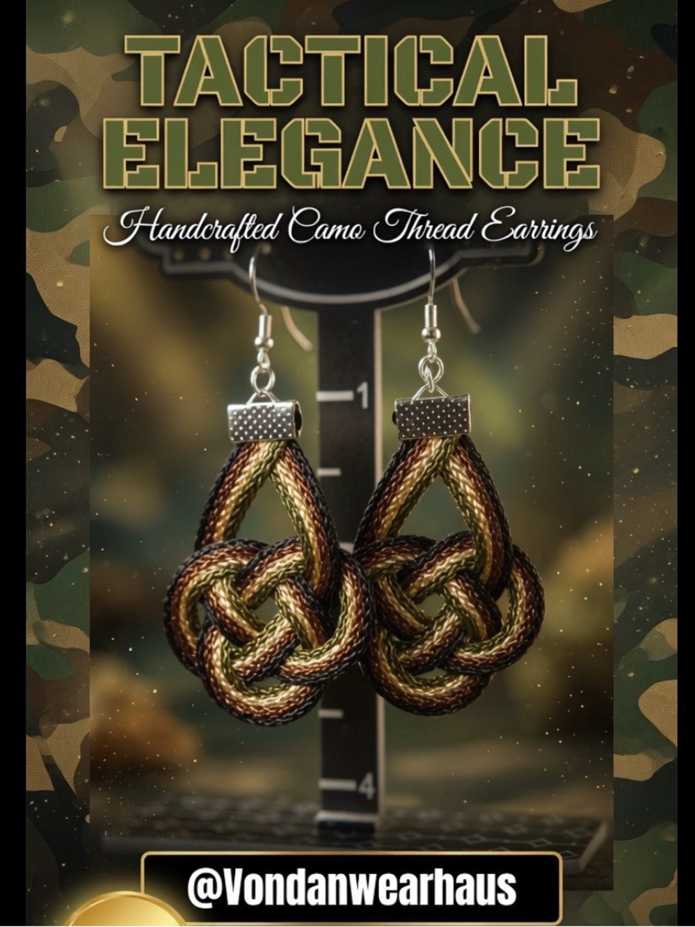 Tactical Elegance Handcrafted Camo Thread Earrings
